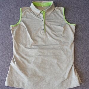 Nike Golf Womens Sleeveless Polo Shirt Gray Neon Green Dri-FIT Large 376980-063